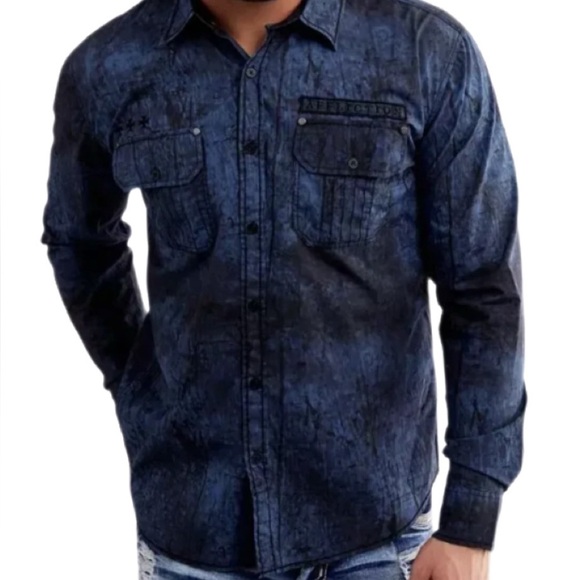 Affliction Men's Button Down Shirt SIGMA Embroidered Biker NWT Size Medium - Picture 1 of 11
